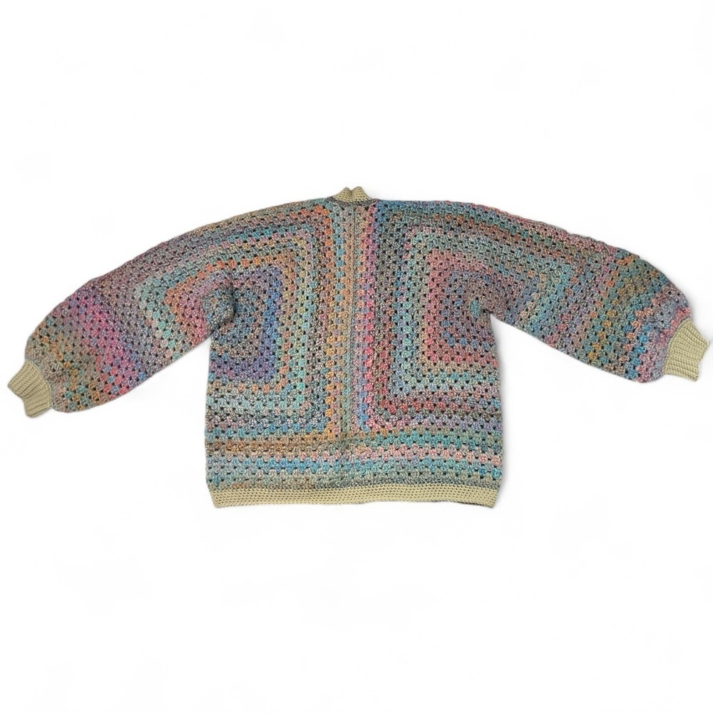 Handcrafted Crochet Hexagon Cardigan Sweater Open Front Wide Sleeve 2 Pockets - Picture 15 of 16